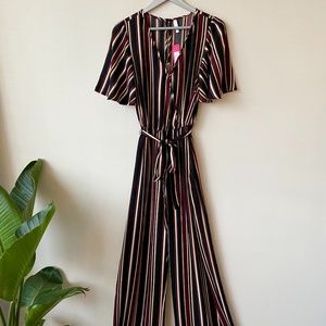 Xhilaration Striped Jumpsuit with Waist Tie